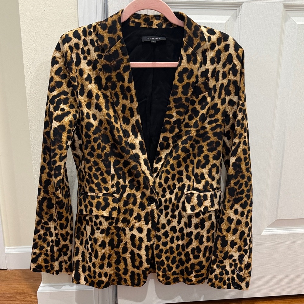 Olivaceous Leopard Print Blazer in Tan and Black